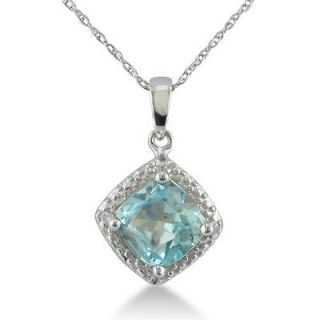   2ct Blue Topaz and Diamond Cushion Cut Pendant in Sterling Silver