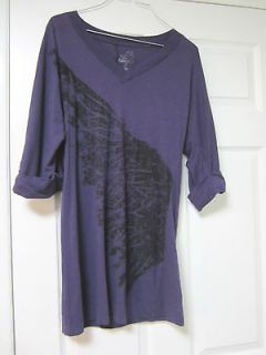 Miley Cyrus Max Azria women purple top 3.4 sleeves long tunic style 