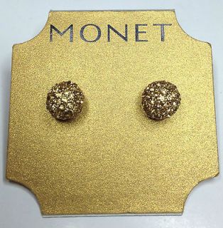 NWT Monet Gold Earrings Crystal CZ Topaz Crystals Ball Stud Post 