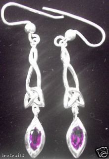 Sterling Silver Amethyst Celtic Earrings Irish Made jewellery purple 
