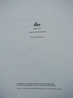 dbx 400 PROGRAM ROUTE SELECTOR MANUAL 16 pages