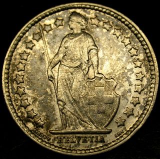 1921 Switzerland 1/2 Franc SILVER Coin HELVETIA in GORGEOUS SHAPE!