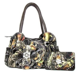 Western Coffee Camouflage Camo Flower Metal Ring Purse Handbag w 