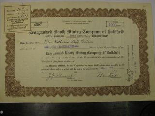 Reorganized Booth Mining Co., Nevada Stock Certificate