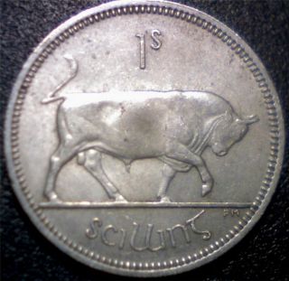 Ireland 1963 Bull 1s One Shilling Irish Coin Pre Decimal