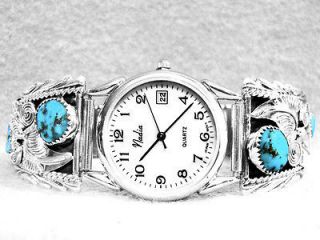 Mens Watch 4 Turquoise Navajo Sterling Silver Native American Date 
