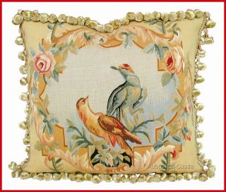 PARROTS BIRDS Aubusson Tapestry Pillow Cushion HAND WOVEN WOOL French 