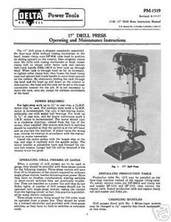 Delta Rockwell 17 Inch Drill Press Manual PM 1519