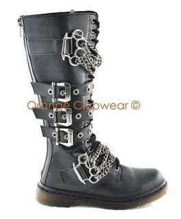 DEMONIA DISORDER 402 Womens Combat Punk Knee High Gothic Buckle Boots 