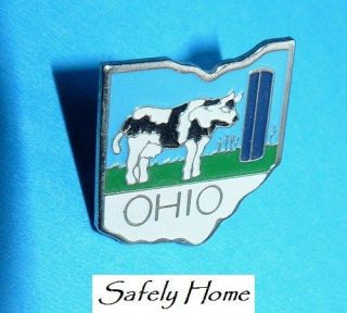 Ohio Map with Cow and Grain Silo lapel hat pin