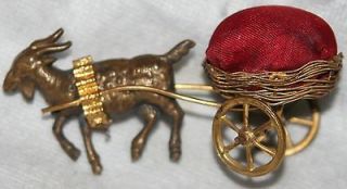 ANTIQUE 1880 rare FRENCH FIGURAL~~BEARD​ED GOAT & CART PIN CUSHION 