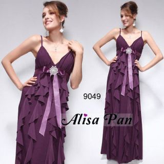 Gorgeous Diamante Pin Purple Ruffle Long Pageant Gown Dresses 09049 AU 