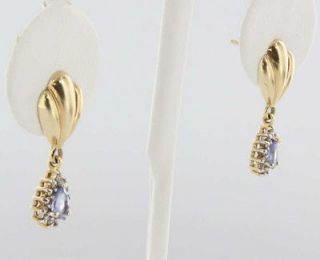 Vintage Estate Diamond Tanzanite 14k Gold Drop Dangle Earrings Fine 