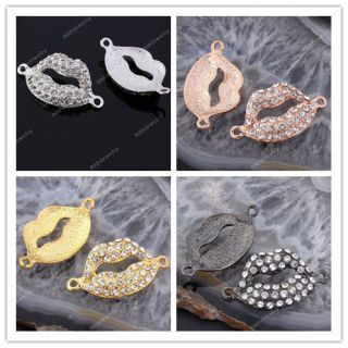   Crystal Rhinestones Loving Lip Bracelet Connector Charms Beads DIY