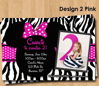 Minnie Mouse Invitation * Zebra Birthday Party Invites Custom Photo 