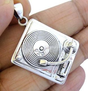 DJ TURNTABLE SOLID STERLING 925 SILVER MUSIC PENDANT NR