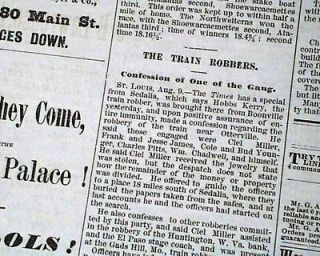 1876 Newspaper JESSE JAMES Younger Brothers   Otterville Missouri 