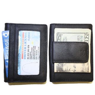Mens Leather Credit Card Holder Wallet w/ 2 ID Windows