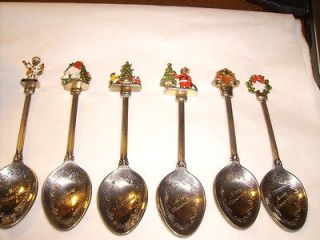 Great Britain Merry Christmas Souvenir Spoons Signed Lot Of 6 Silver 