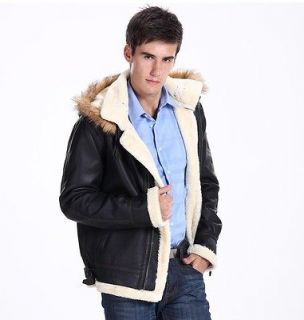New Mens Faux Leather coat Bomber Jacket Coat with faux fur lining 