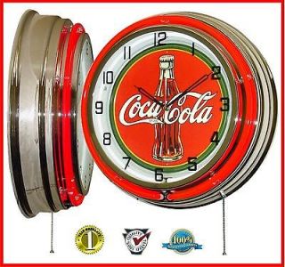 19 Inch Coca Cola * 30s Bottle Tin Sign Red Double Neon Clock