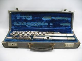 Antique Old Rene Duval Flute Silver Plated w/Case #3348