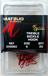 50 Matzuo 340062 Red Sickle Treble Fishing Fish Hooks size 6   50 