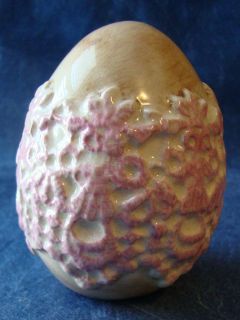 Decorative Porcelain or Ceramic Tan Egg with Raised Floral Pink Flower 