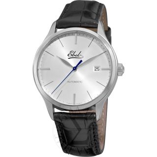 Ebel Mens Classic Silver Dial Black Leather Strap Watch 9120R41 