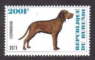 Dog Art Full Body Study Postage Stamp REDBONE COONHOUND Burundi 