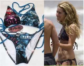 100% Auth New Ed Hardy Women B Rhinestones Bikini Swimsuit Love Kills 