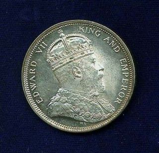 STRAITS SETTLEMENTS EDWARD VII 1903 B 1 DOLLAR SILVER COIN, AU/UNC.