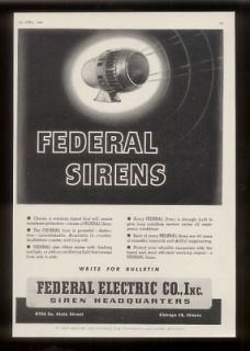1944 Federal Electric fire engine truck siren photo ad