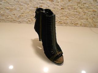 ELIE TAHARI Sherri Peep Toe Ankle Boots Black & Bronze $498 Sold out 