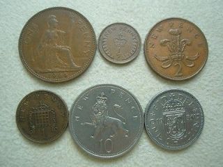 Great Britain (England) lot 6 coins penny shilling new Pence 1954 