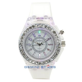   Color LED Light Crystal Gemstone Lady Cuff Watch Señoras Reloj