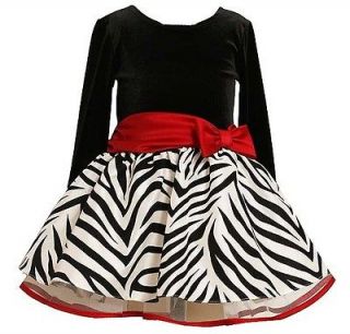 New Girls Bonnie Jean sz 6 Black Red Taffeta Zebra Christmas Dress 