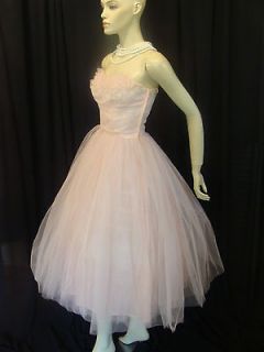 40s VINTAGE DRAMA QUEEN EMMA DOMB PINK TULLE SHELF BUST PARTY PROM 