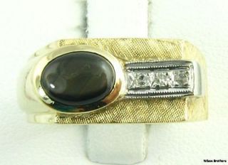   Black Sapphire & .03ctw Diamond VS2 Vintage Mens Ring   14k Gold