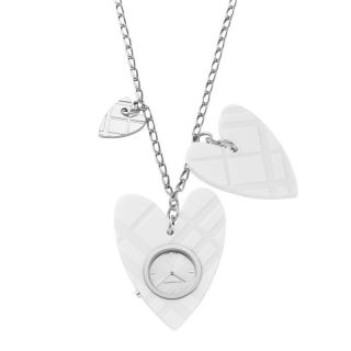 BURBERRY WHITE PENDANT HEART NECKLACE WATCH BU5272 NEW