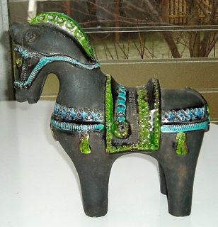 MCM Aldo Londi Bitossi Black Modern Horse Blue Green Italy Pottery 
