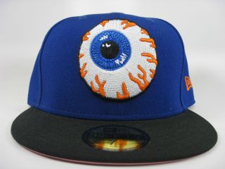 New MISHKA Eyeball Keep Watch Fitted Hat Two Tone Blue/Black Eyeball 