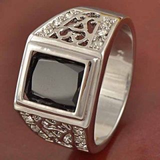 Antique 9K White GF Black CZ Mens Ring,size 7,W 052