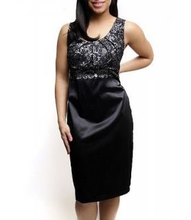 SEXY BLACK SATIN SILVER SHIMMER Semi Formal PARTY COCKTAIL EVENING 