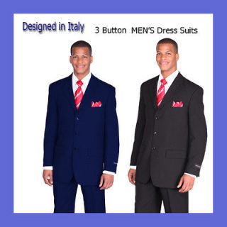 Mens Business Dress Suit 2 piece 3 Button in Black Royal Blue White 