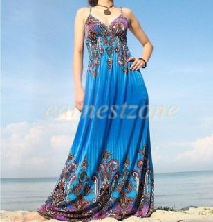 New Evening Party Beach Extra Long Sundress Blue Cocktail Formal Maxi 