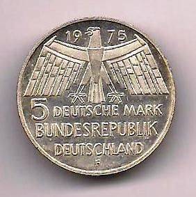 GERMANY 1975 F 5 MARK SILVER COIN