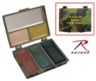 WOODLAND CAMO 5 COLOR FACE PAINT COMPACT SET WITH MIRROR ROTHCO 8205