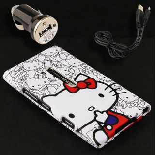 Faceplate Case+Car Charger for Nokia Lumia 900 Hello Kitty O Snap On 