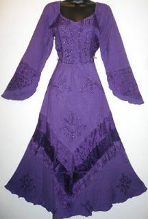 Sexy Dark Purple Renaissance Corset Lace Up Bell Sleeve Long Dress 